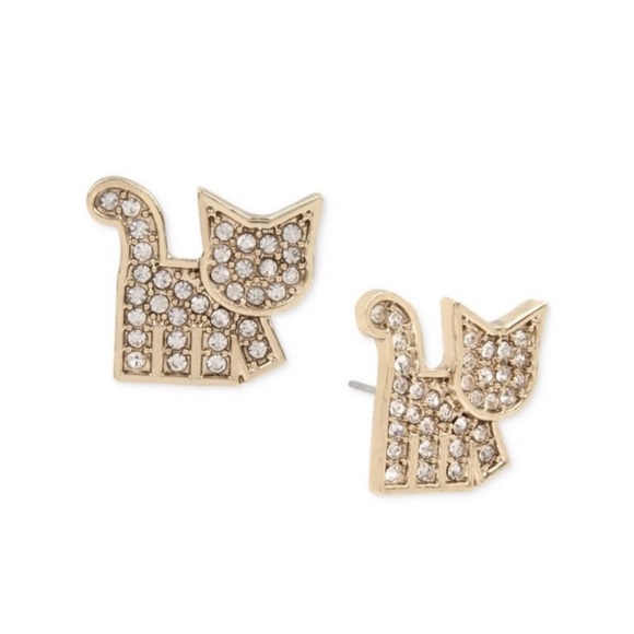 Betsey Johnson Jewelry - BETSEY JOHNSON Gold Tone Crystal Pave Cat Stud Earrings.